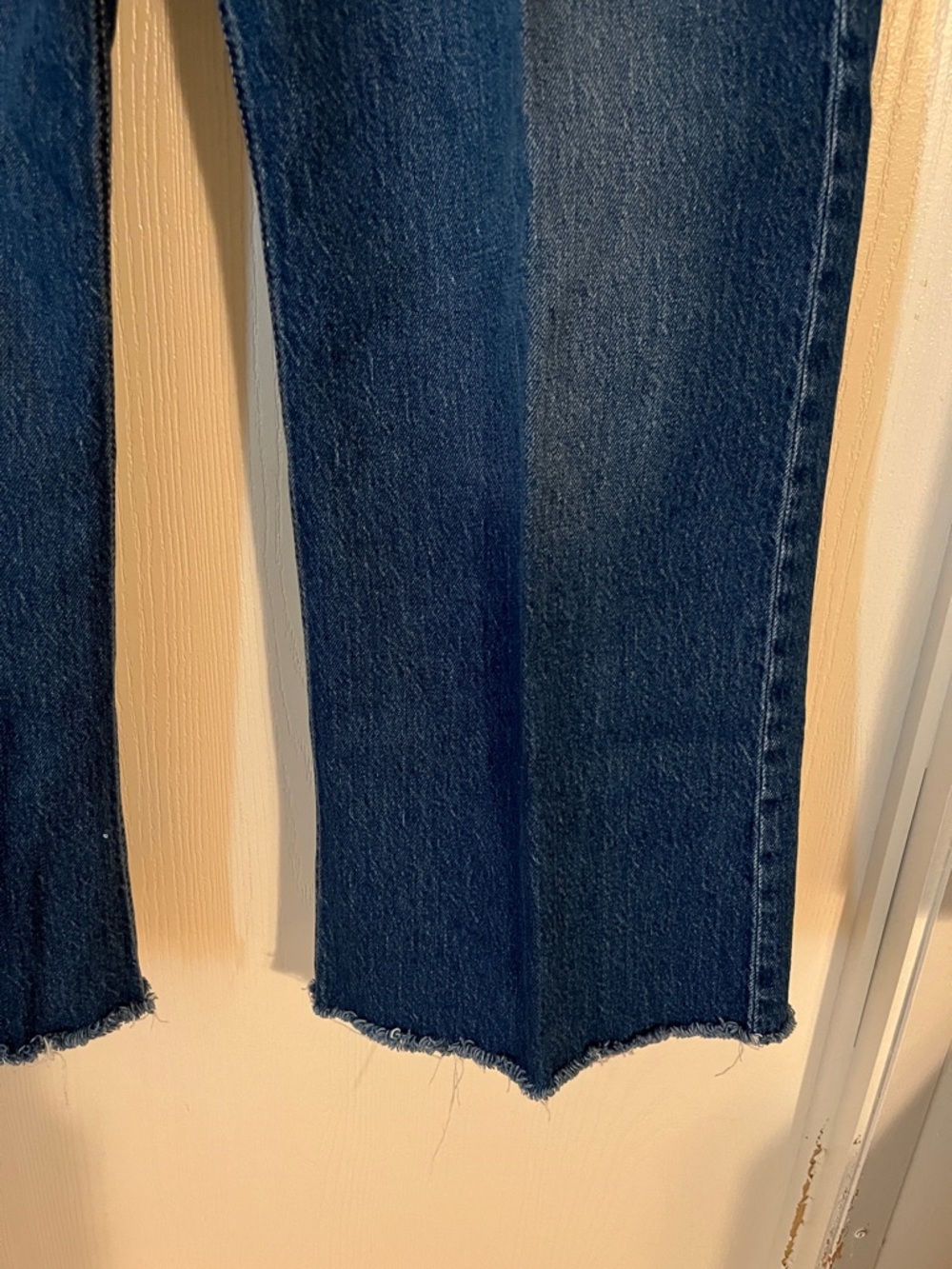 Loft Wide-Leg Cropped High Waisted Blue Jeans With Distressed Hem - Picture 3 of 7